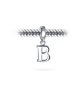 Bling Jewelry Dangle Block Letter A-z Alphabet Initial Charm Bead For Women Solid .925 Sterling Silver Fits European Bracelet