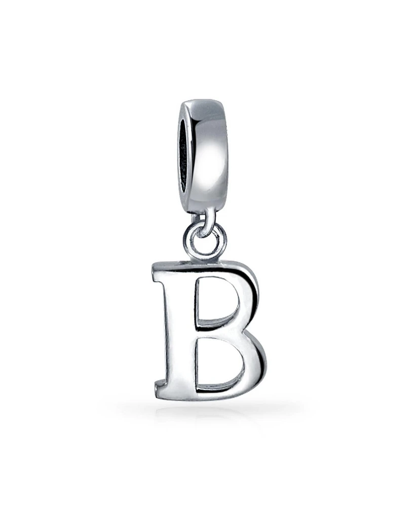 Bling Jewelry Dangle Block Letter A-z Alphabet Initial Charm Bead For Women Solid .925 Sterling Silver Fits European Bracelet