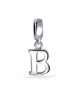 Bling Jewelry Dangle Block Letter A-z Alphabet Initial Charm Bead For Women Solid .925 Sterling Silver Fits European Bracelet