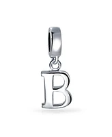 Bling Jewelry Dangle Block Letter A-z Alphabet Initial Charm Bead For Women Solid .925 Sterling Silver Fits European Bracelet