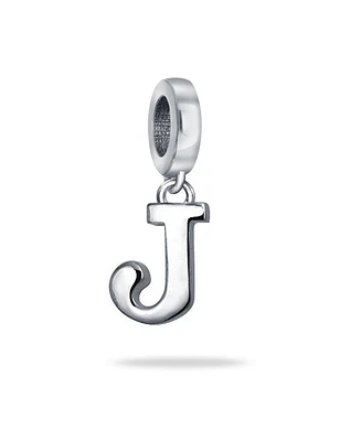 Bling Jewelry Dangle Block Letter A-z Alphabet Initial Charm Bead For Women Solid .925 Sterling Silver Fits European Bracelet