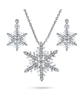 Bling Jewelry Holiday Party Frozen Winter Christmas Crystal White Snowflake Pendant Necklace Earring Jewelry Set For Women Silver Plated