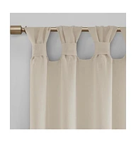 Rosette Floral Embellished Cuff Tab Top Solid Curtain Panel, 50"W x 95"L