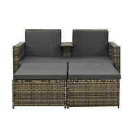 vidaXL 3 Piece Patio Lounge Set with Cushions Poly Rattan Gray