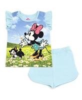 Disney Baby Girls Minnie Mouse Lilo & Stitch Mermaid Ariel Floral T-Shirt and French Terry Shorts Outfit Set to