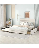 Slickblue Queen Upholstered Platform Bed with Twin Size Trundle and Two Drawers