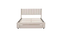 Slickblue Queen Size Velvet Upholstered Storage Bed with Large Drawer – Platform Style