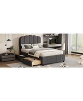 Slickblue Twin Upholstered Bed with 2 Storage Drawers and Wood Slat Support