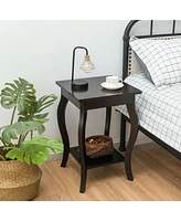 Gymax Set of 2 Accent Side Table Sofa End Table Nightstand Coffee Table w/ Shelf Brown