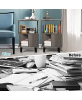 Gymax 2 Pcs Nightstand Set Modern Side End Table Storage Shelf Grey