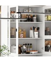 Famapy 14-Shelf Wood Standard Bookcase With Glass Doors, Adjustable Shelves