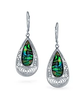 Bling Jewelry Rainbow Filigree Pear Shaped Teardrop Lever back Abalone Shell Earrings For Women .925 Sterling Silver