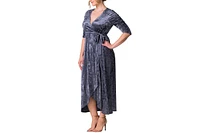 Kiyonna Plus Cara Velvet High Low Long Wrap Dress