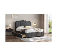 Slickblue Full Size Upholstered Bed with 4 Storage Drawers and Wood Slat Support