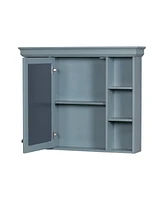 Slickblue 35'' x 28'' Blue Wall-Mounted Bathroom Storage Cabinet – Modern Medicine Cabinet with Mirror Door & 6 Open Shelves