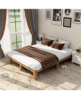 Slickblue Queen Size Wood Platform Bed Frame – No Box Spring Needed, Strong Wood Slat Support