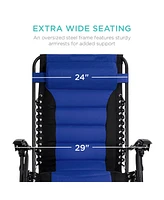 Best Choice Products Oversized Padded Zero Gravity Chair, Folding Outdoor Patio Recliner w/ Side Tray - Black/Burgundy