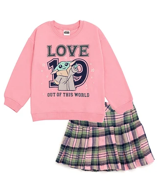 Starwars Girls Star Wars The Mandalorian Baby Yoda Fleece Oversized Drop Shoulder Sweatshirt and Pleated Skirt to (2T - 14-16)