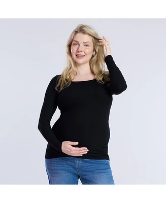 Motherhood Maternity Square Neck Rib Knit Long Sleeve Tee