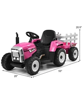 Costway 12V Kids Ride On Tractor with Trailer Ground Loader w/ Rc & Lights