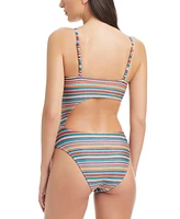 Red Carter Women's Asymmetrical Button One-Piece Swimsuit