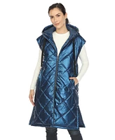 White Mark Women's Metallic Long Puffer Vest Jacket