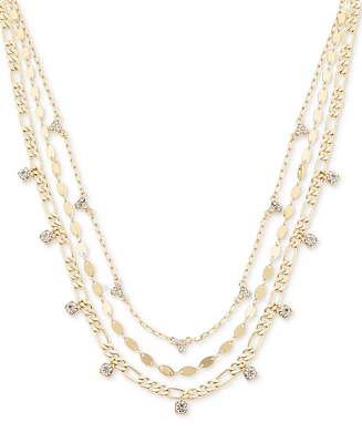 On 34th Gold-Tone Crystal Mixed Chain Layered Necklace, 15" + 3" extender, Created for Macy's