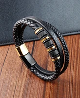 Rhona Sutton Black Titan Leather Stainless Steel Bracelet