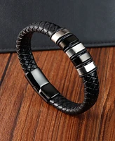 Rhona Sutton Black Nomad Identification Leather Stainless Steel Bracelet