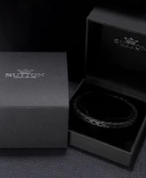 Rhona Sutton Black Weaved Leather Stainless Steel Bracelet