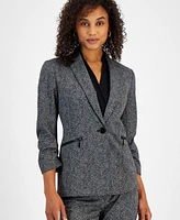 Kasper Women's Printed Ruched-Sleeve One-Button Blazer