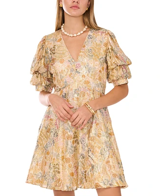 1.state Women's Printed Bubble-Sleeve Mini Dress