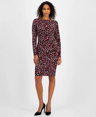 Kasper Women's Printed Long-Sleeve Sheath Dress, Regular & Petite