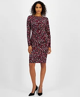 Kasper Women's Printed Long-Sleeve Sheath Dress, Regular & Petite Sizes