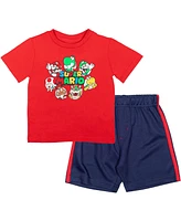 Super Mario Toddler Boys Nintendo Yoshi Mario Baby T-Shirt and Mesh Shorts Outfit Set to