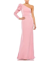 Mac Duggal Women's Ieena One Shoulder Puff Sleeve Crepe Gown