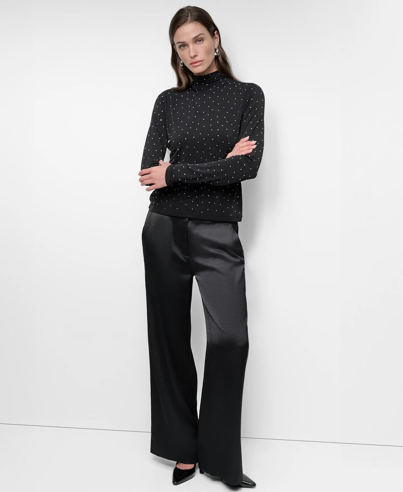 Dkny Women's Embellished Mock-Neck Long-Sleeve Top