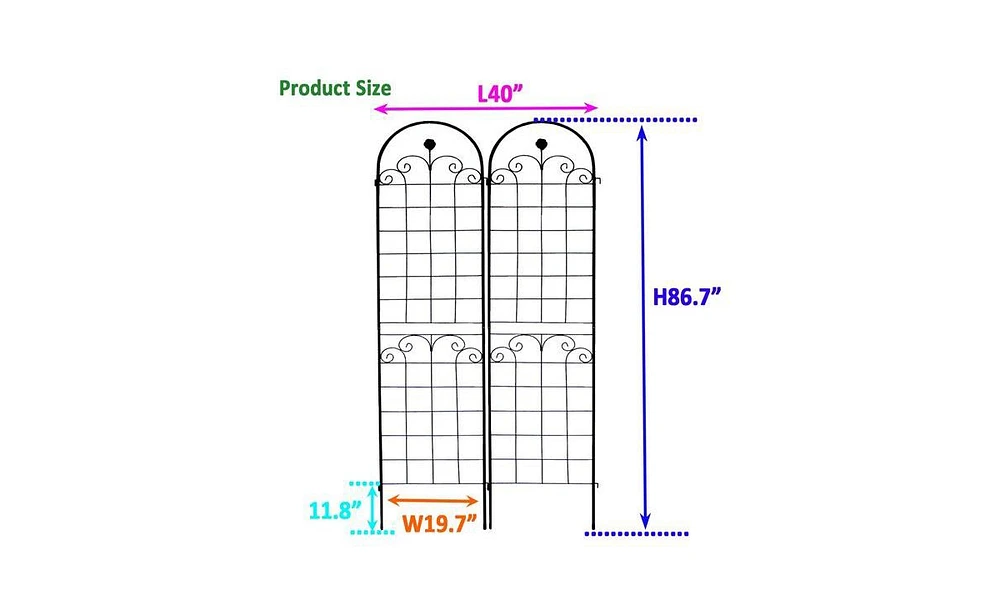 Slickblue 2-Pack Metal Garden Trellis for Climbing Plants – 86.7'' x 19.7'', Rustproof Black Plant Support, Rose Trellis Netting