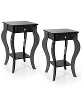 Gymax 2PCS End Table Accent Side Nightstand w/ Drawer & Bottom Shelf Brown