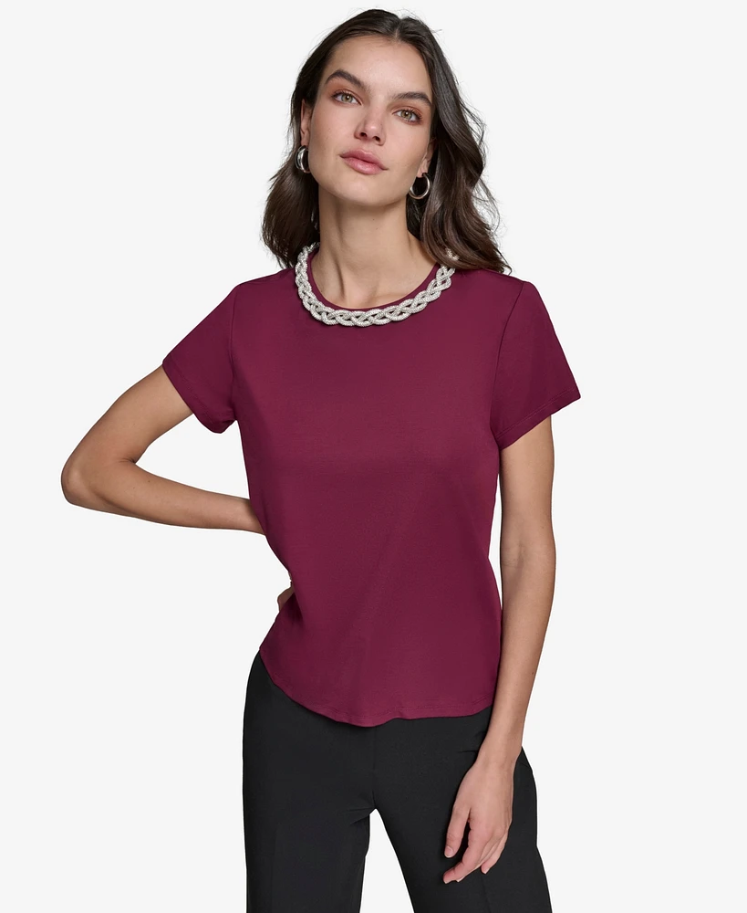 Karl Lagerfeld Paris Women's Embellished Scoop-Neck Top