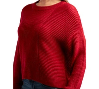 Bcx Juniors' Ribbed-Knit Crewneck Dropped-Shoulder Sweater