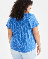 Style & Co Plus Printed Flutter-Sleeve Top