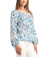 Bcx Juniors' Floral-Print Crinkled Woven Long-Sleeve Top