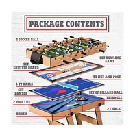 SereneLife 48" 5-in-1 Foldable Multi-Function Game Table with Foosball, Pool, Bowling, Shuffleboard, and Ping Pong