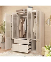 Famapy Glass Doors Armoires with Hanging Rods, Drawers and Shelves