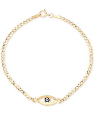 White & Black Enamel Evil Eye Open Link Chain Bracelet in 14k Gold