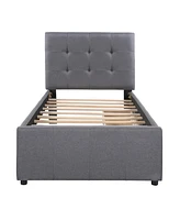 Slickblue Linen Upholstered Platform Bed with Headboard and Two Storage Drawers