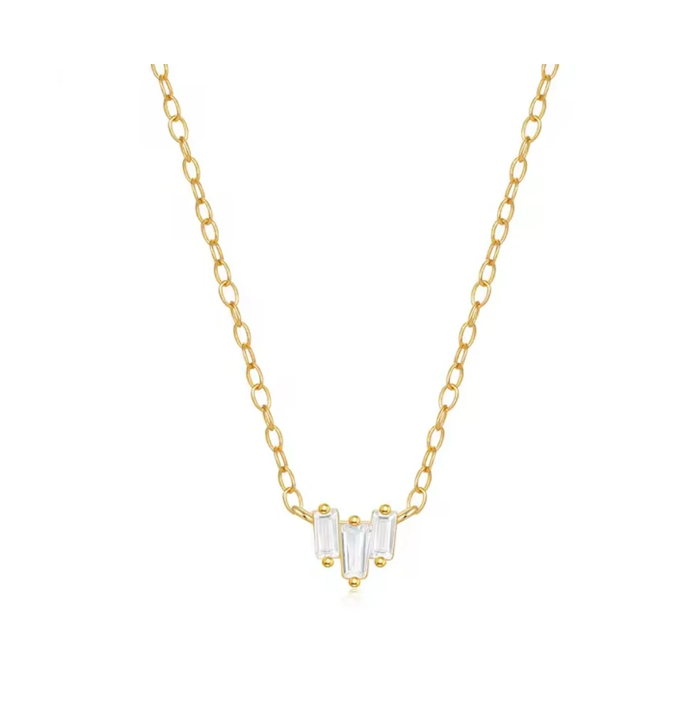 Hollywood Sensation 18K Gold Plated Sterling Silver Necklace with Three Emerald Cut Cubic Zirconia Stones