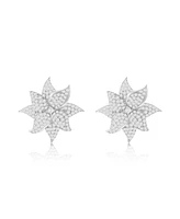 Suzy Levian New York Suzy Levian Sterling Silver White Cubic Zirconia Large Pave Flower Earrings