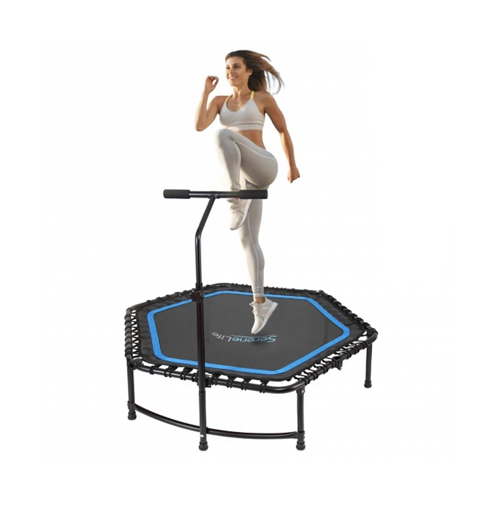 SereneLife Training & Fitness Gym Trampoline with Adjustable Handrail - Hexagonal